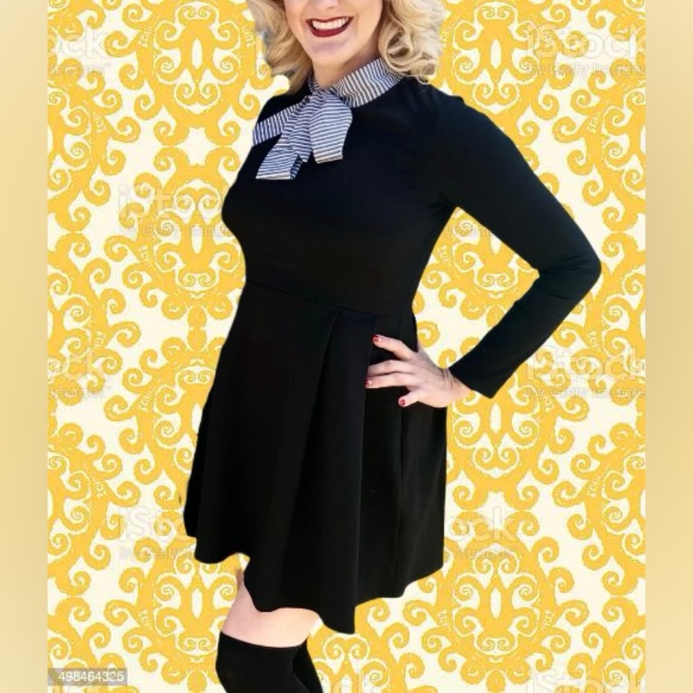 Smak Parlour Blck dress with Striped Bow